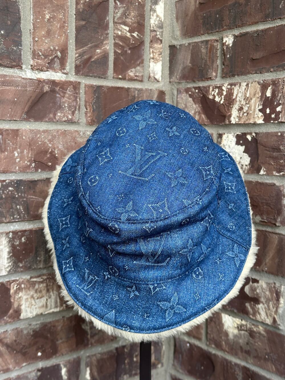 Louis Vuitton Bonnet Denim Bucket Hat With Sherling - Large 54268*